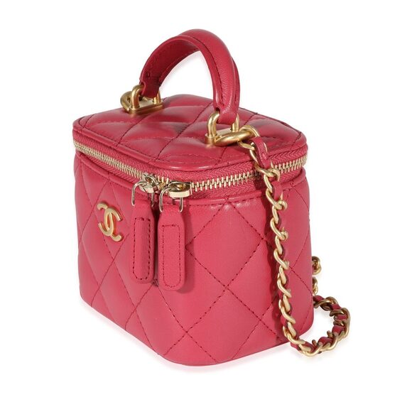 Chanel Raspberry Quilted Lambskin Mini Vanity Case with Chain - Picture 2 of 5